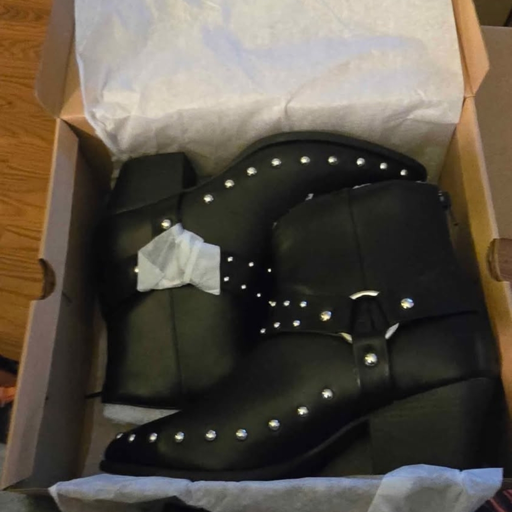 Portland Leather Black Ankle Boots with Studded Design